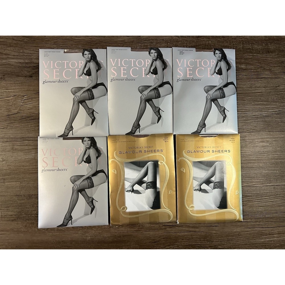 Victorias Secret Glamour Sheers Lace Top Thigh Highs Stockings Nude Lot Of 6 D37